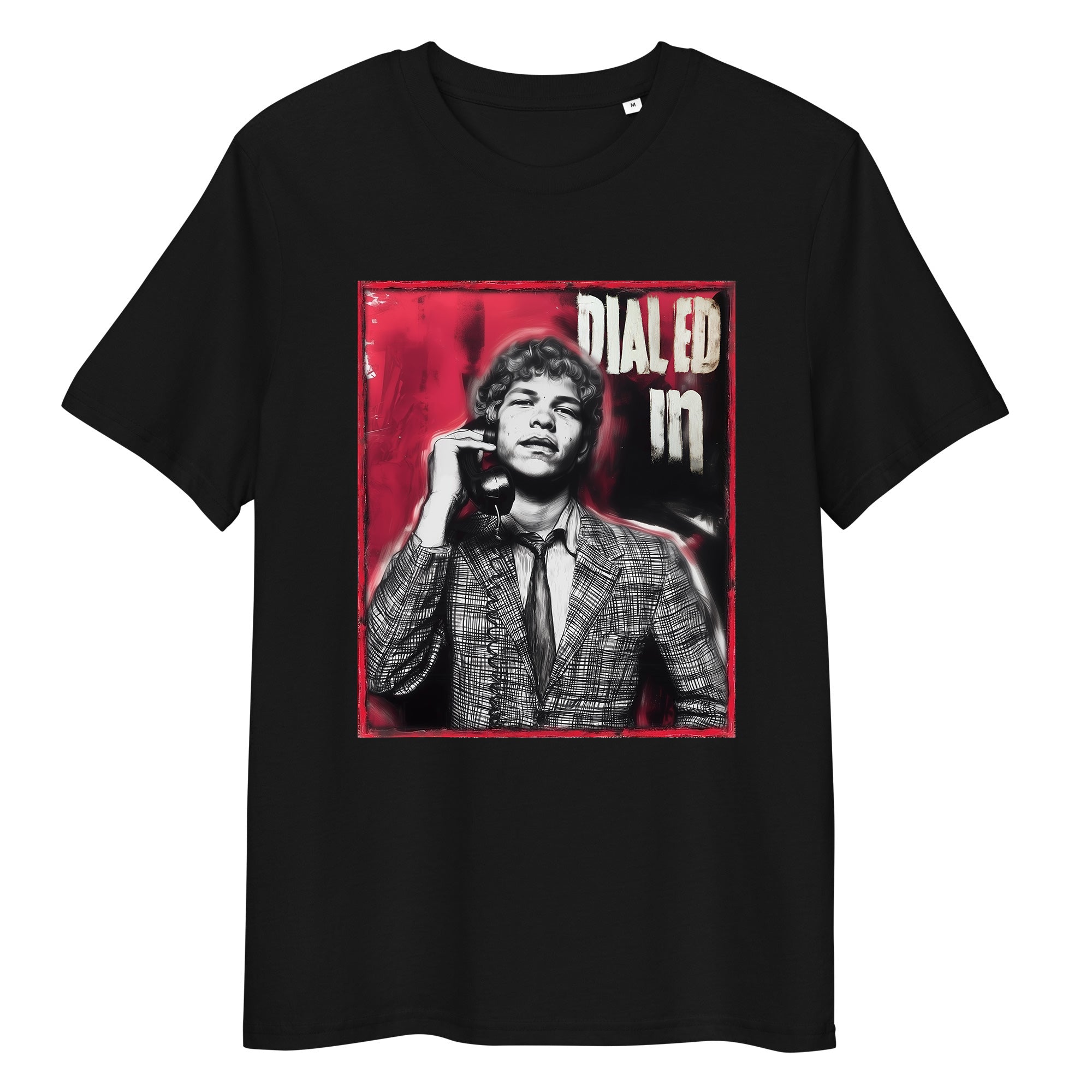 Black organic cotton tee featuring “Dialed in” graphic of Ben Shelton – front view