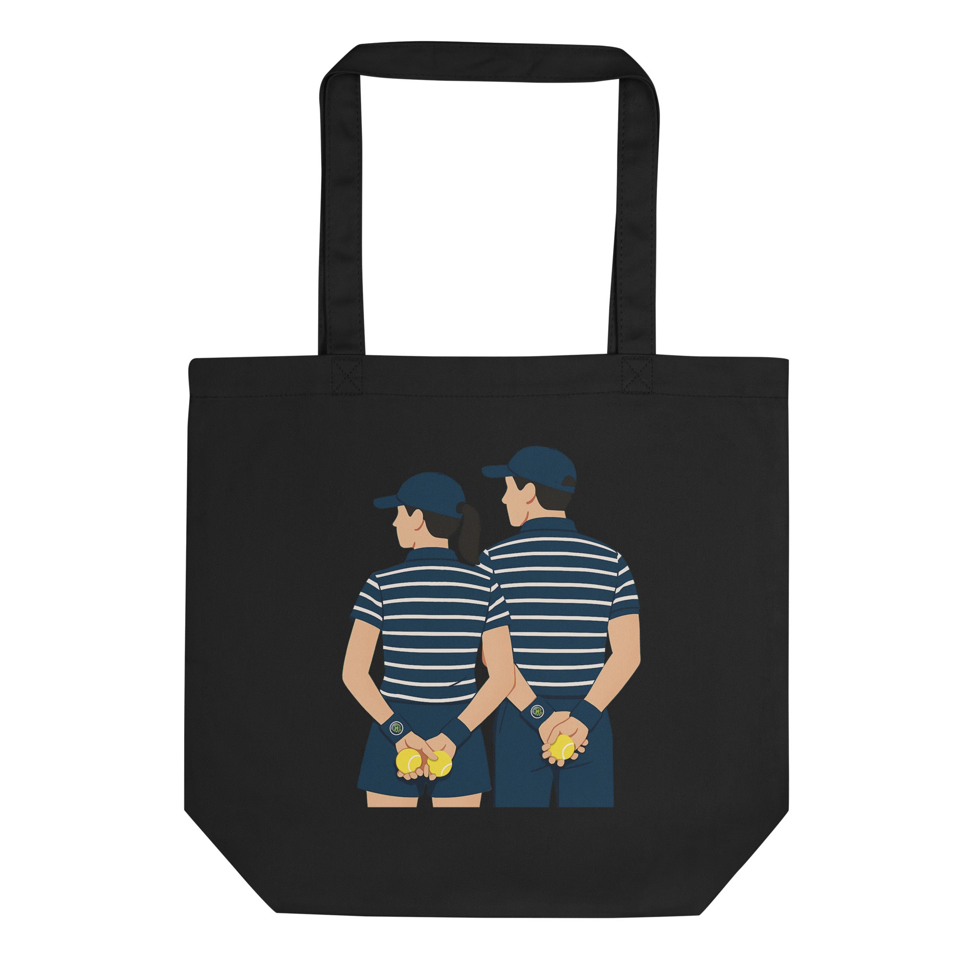 Black organic cotton tote bag featuring “Ball kids” graphic of Jannik Sinner – front view