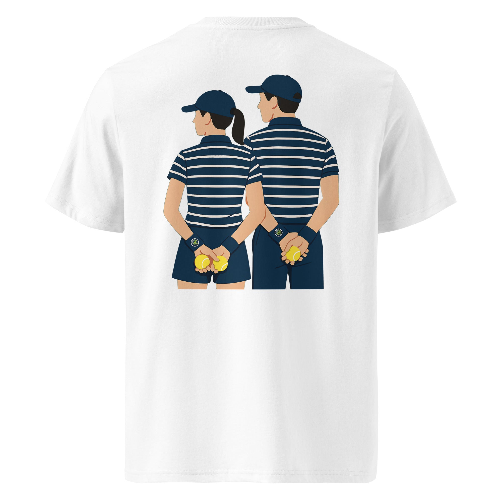 White Organic ribbed-neck tee with Ball Kids back print – back view