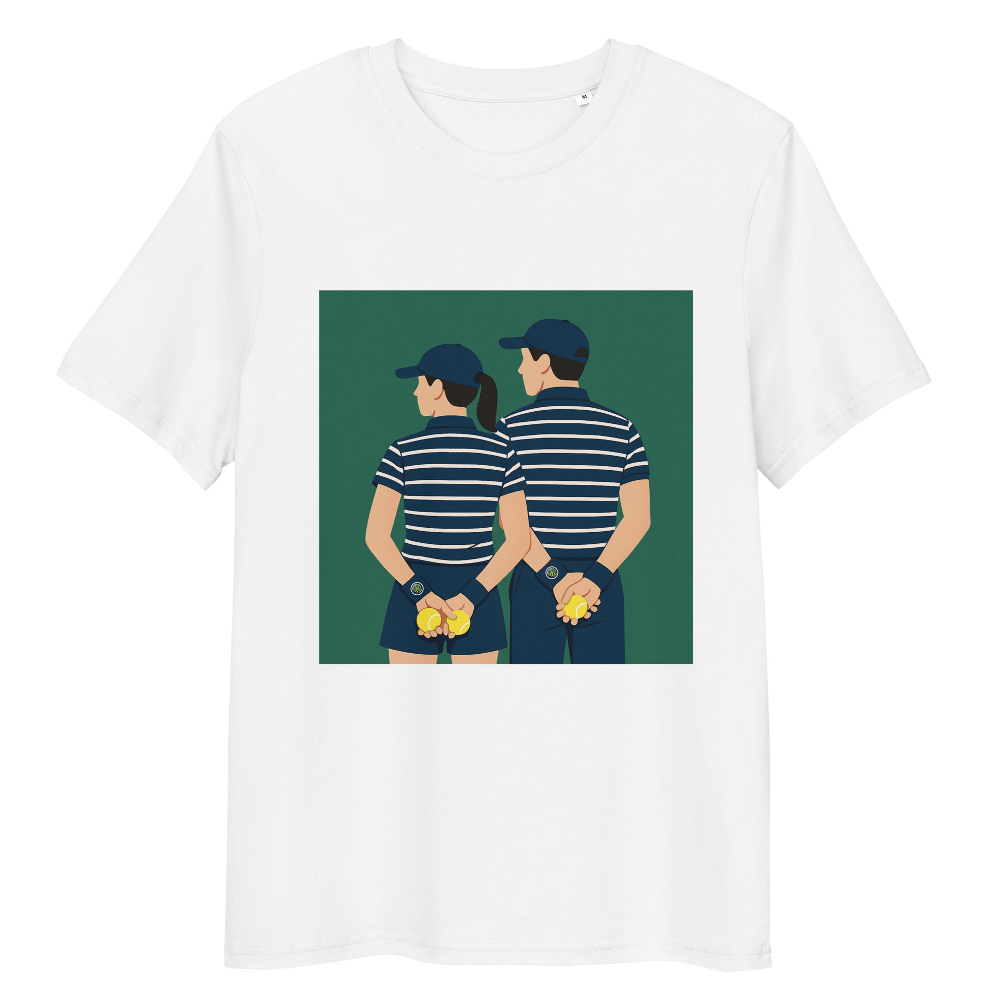 White organic ribbed-neck tee with Ball Kids front print – flat lay, front view