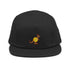 Black five-panel cap with embroidered Skippy kangaroo tennis-ball logo – front view