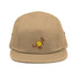 Sand (khaki) five-panel cap with embroidered Skippy kangaroo tennis-ball logo – front view