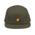 Olive green five-panel cap with embroidered Skippy kangaroo tennis-ball logo – front view