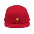 Red (burgundy) five-panel cap with embroidered Skippy kangaroo tennis-ball logo – front view