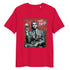 Red organic cotton tee featuring “Top Spin” graphic of Carlos Alcaraz – front view