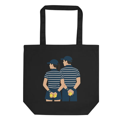 Black organic cotton tote bag featuring “Ball kids” graphic of Jannik Sinner – front view