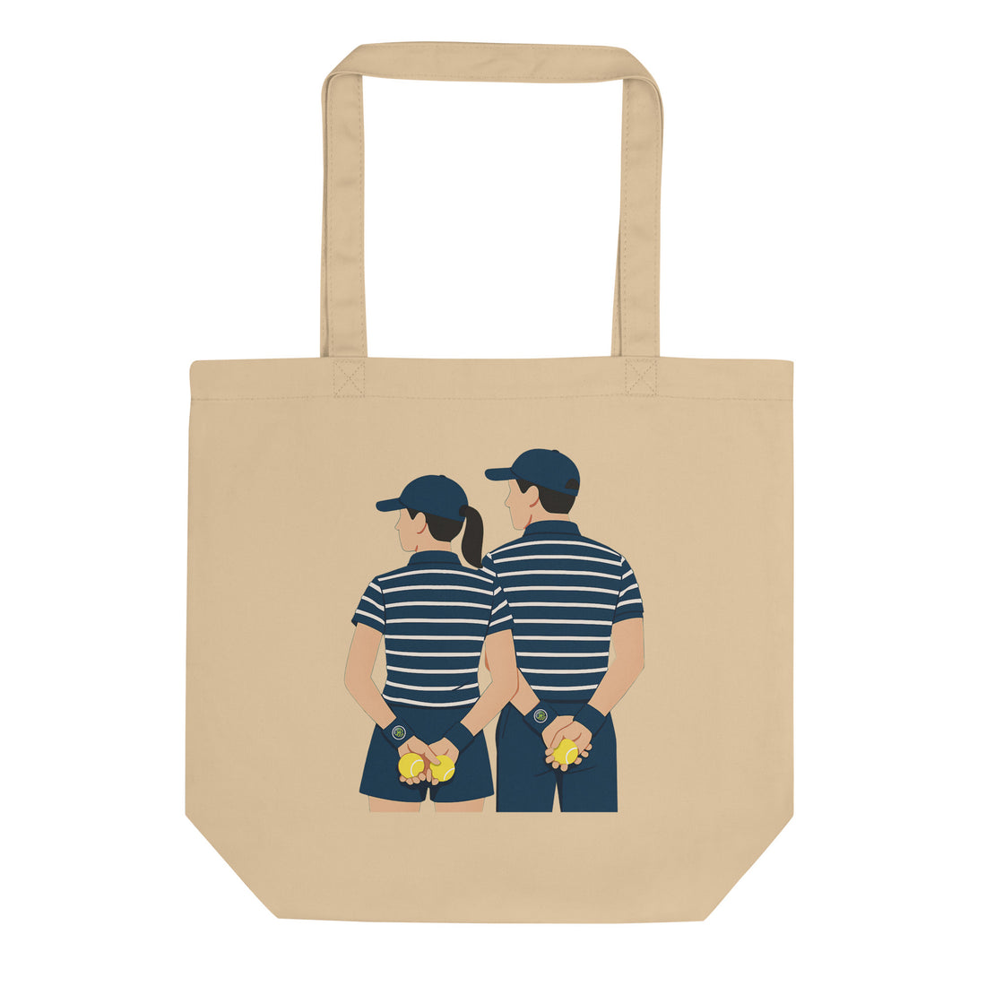 Oyster (beige) organic cotton tote bag featuring “Ball kids” graphic of Jannik Sinner – front view