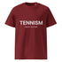 Burgundy organic ribbed-neck tee with white “TENNISM – Court Culture” front print