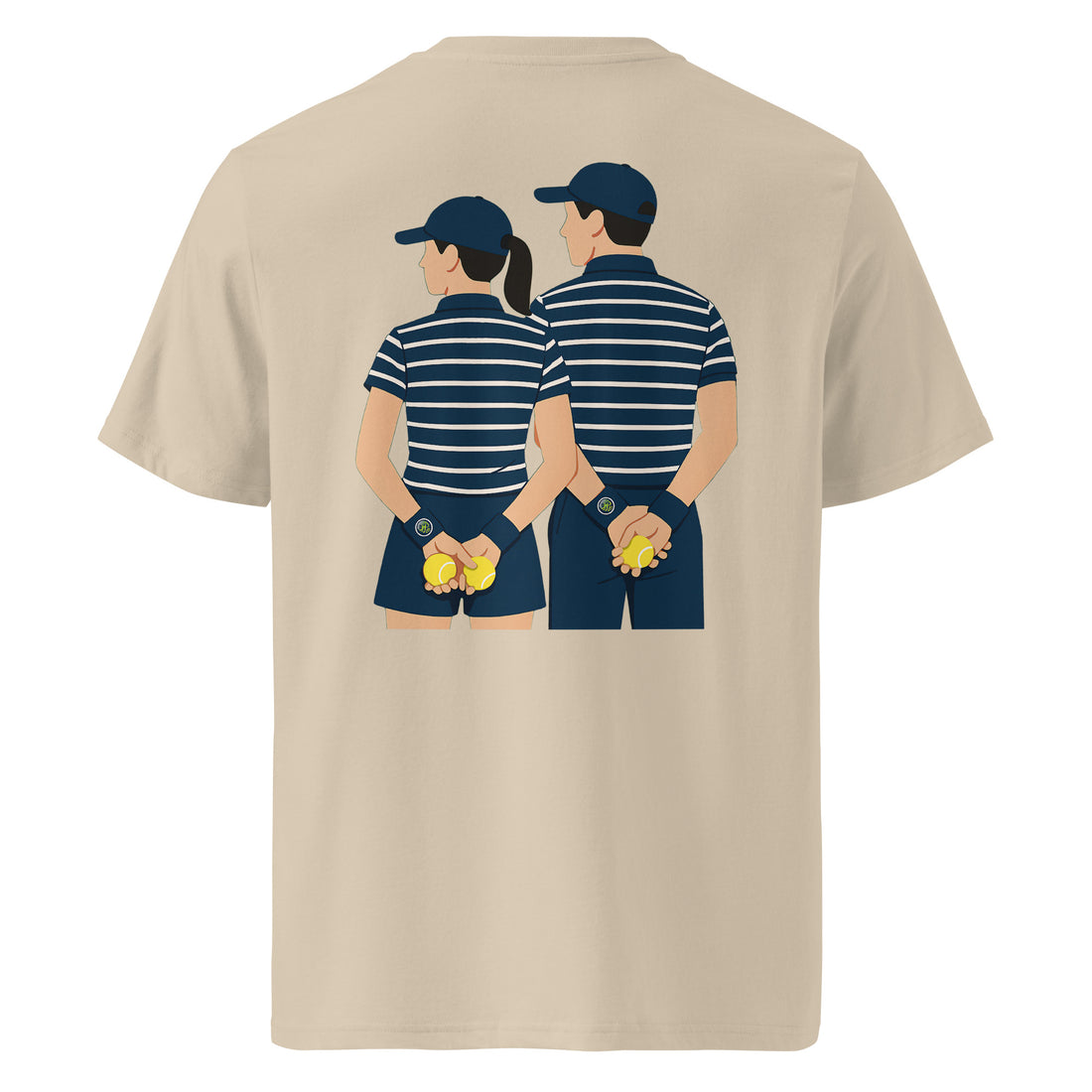 Desert Dust (beige) organic ribbed-neck tee with Ball Kids back print – flat lay, back view