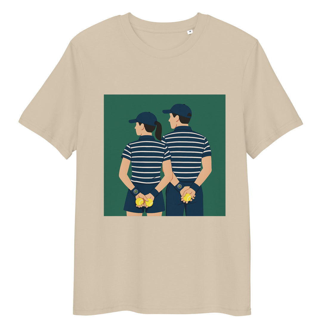 Desert Dust (beige) organic ribbed-neck tee with Ball Kids front print – flat lay, front view