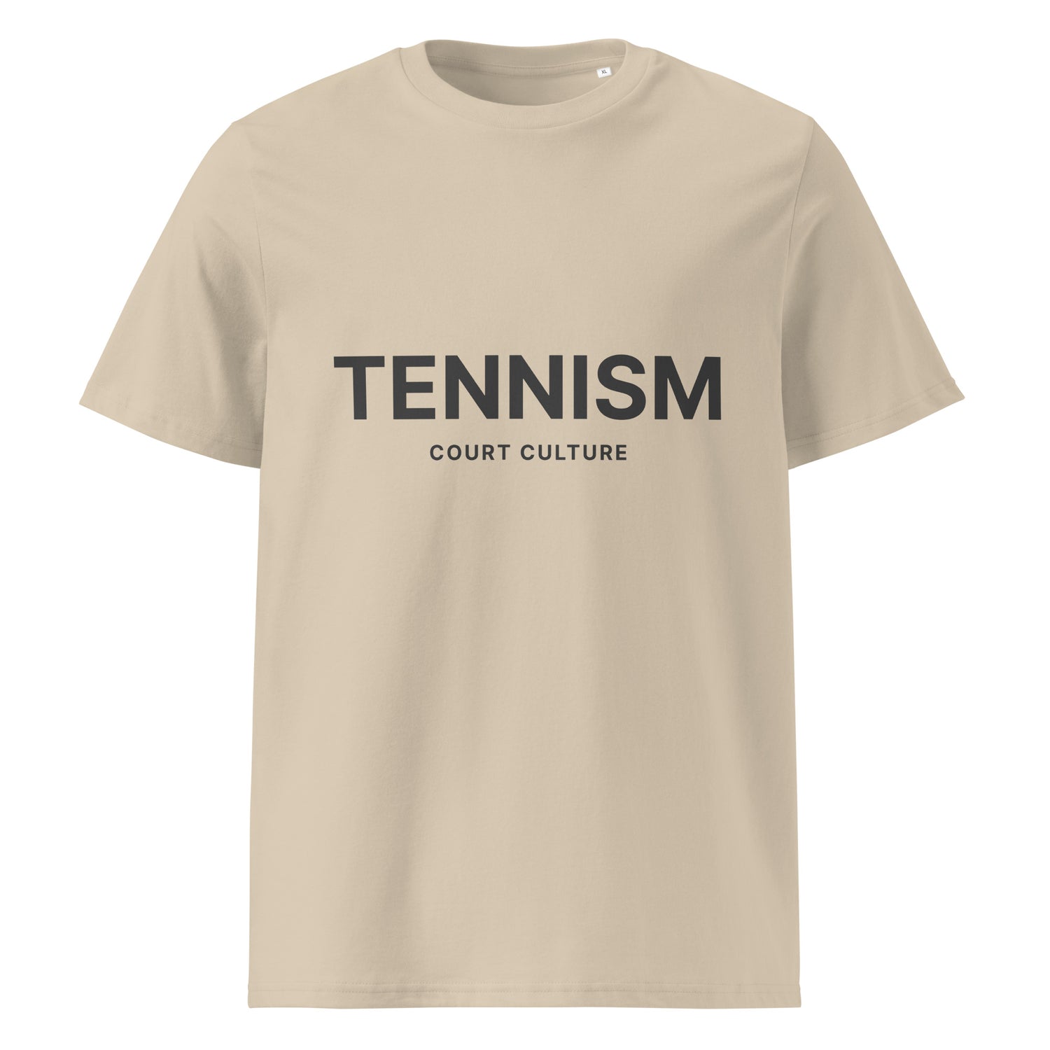 DESERT DUST（(Beige) organic ribbed-neck tee with black “TENNISM – Court Culture” front print