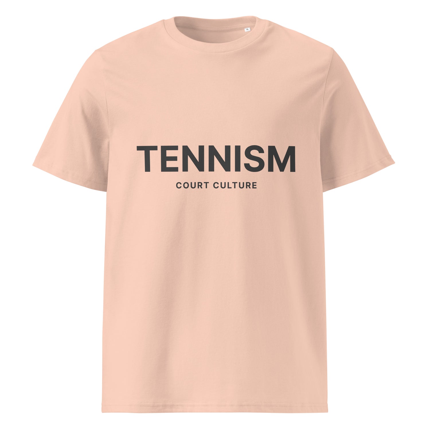 FRAICHE PECHE organic ribbed-neck tee with black “TENNISM – Court Culture” front print