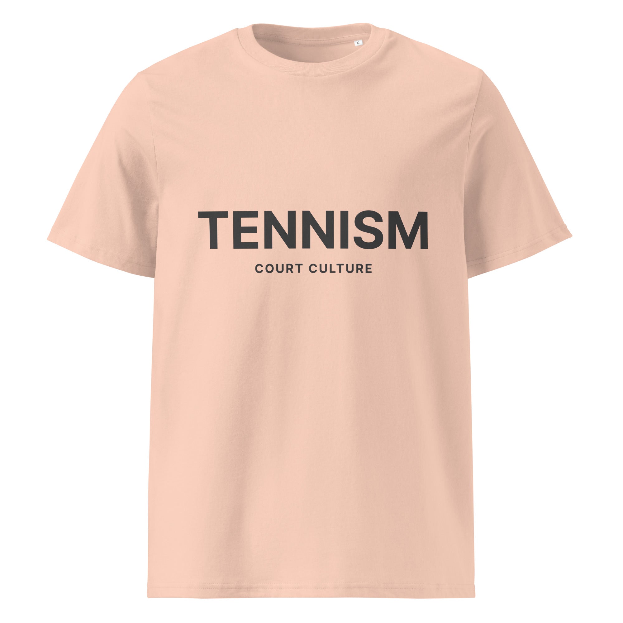 FRAICHE PECHE organic ribbed-neck tee with black “TENNISM – Court Culture” front print
