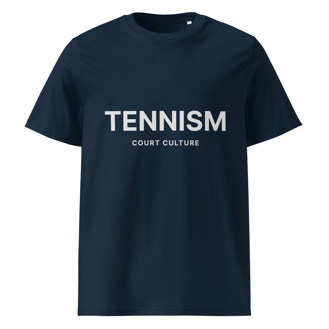 French Navy organic ribbed-neck tee with white “TENNISM – Court Culture” front print