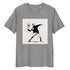 Heather Grey organic cotton tee with Banksy-style tennis player graphic – front view