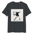 India Ink Grey organic cotton tee with Banksy-style tennis player graphic – front view