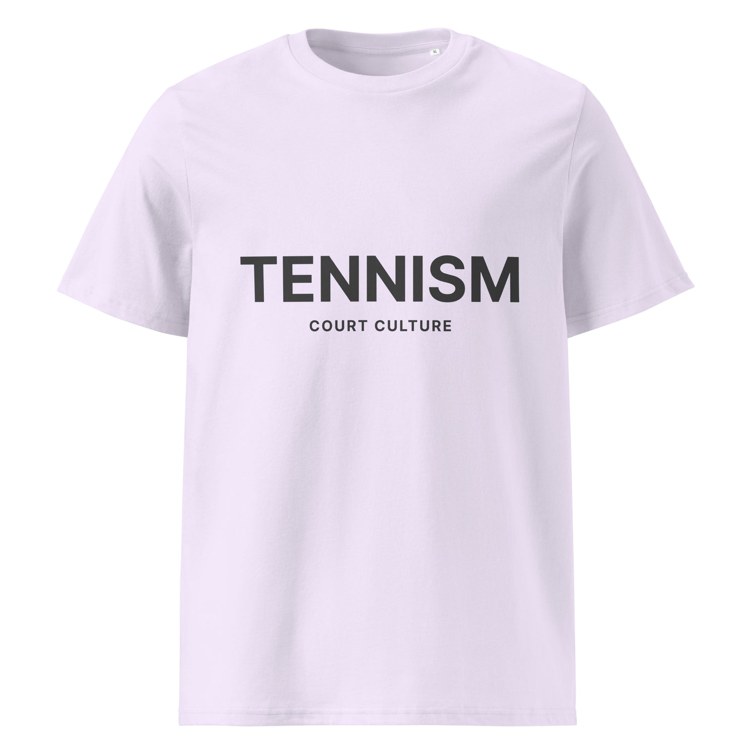LAVENDER organic ribbed-neck tee with black “TENNISM – Court Culture” front print