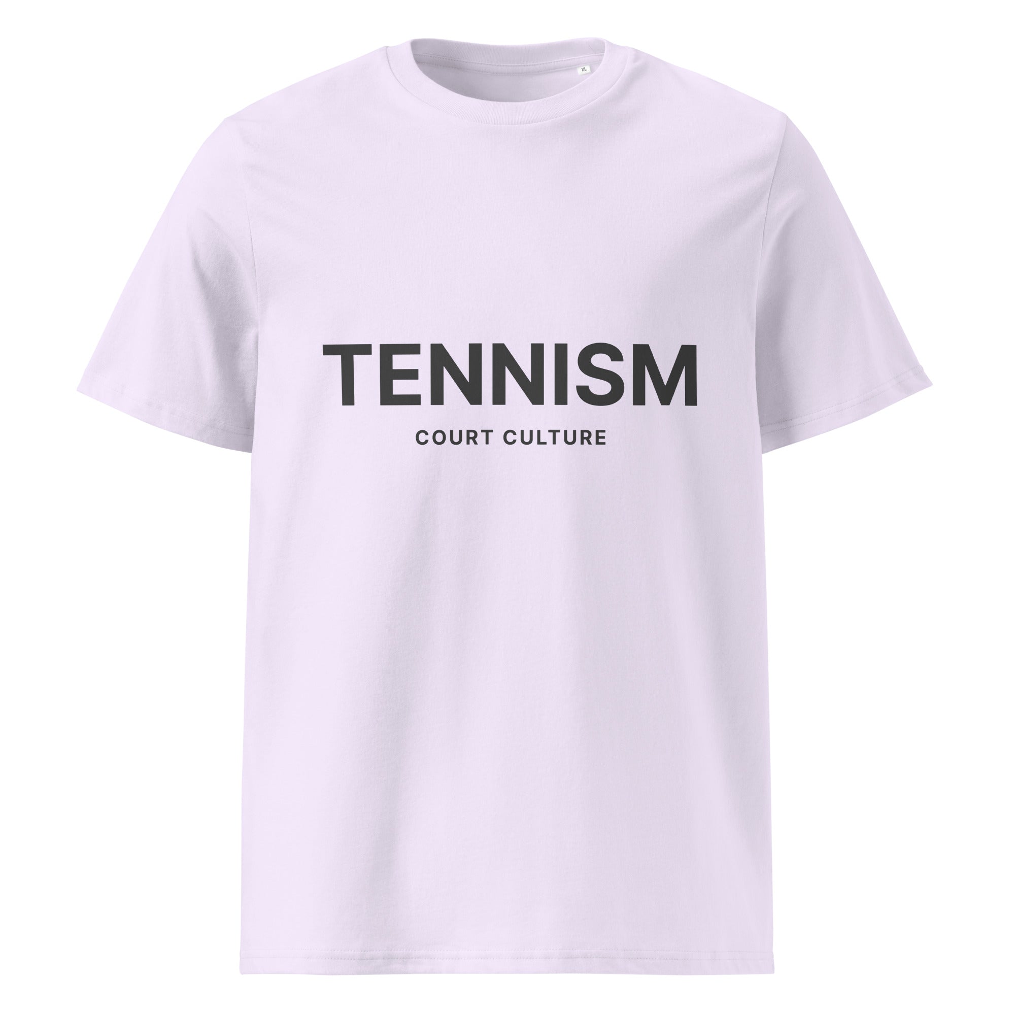 LAVENDER organic ribbed-neck tee with black “TENNISM – Court Culture” front print