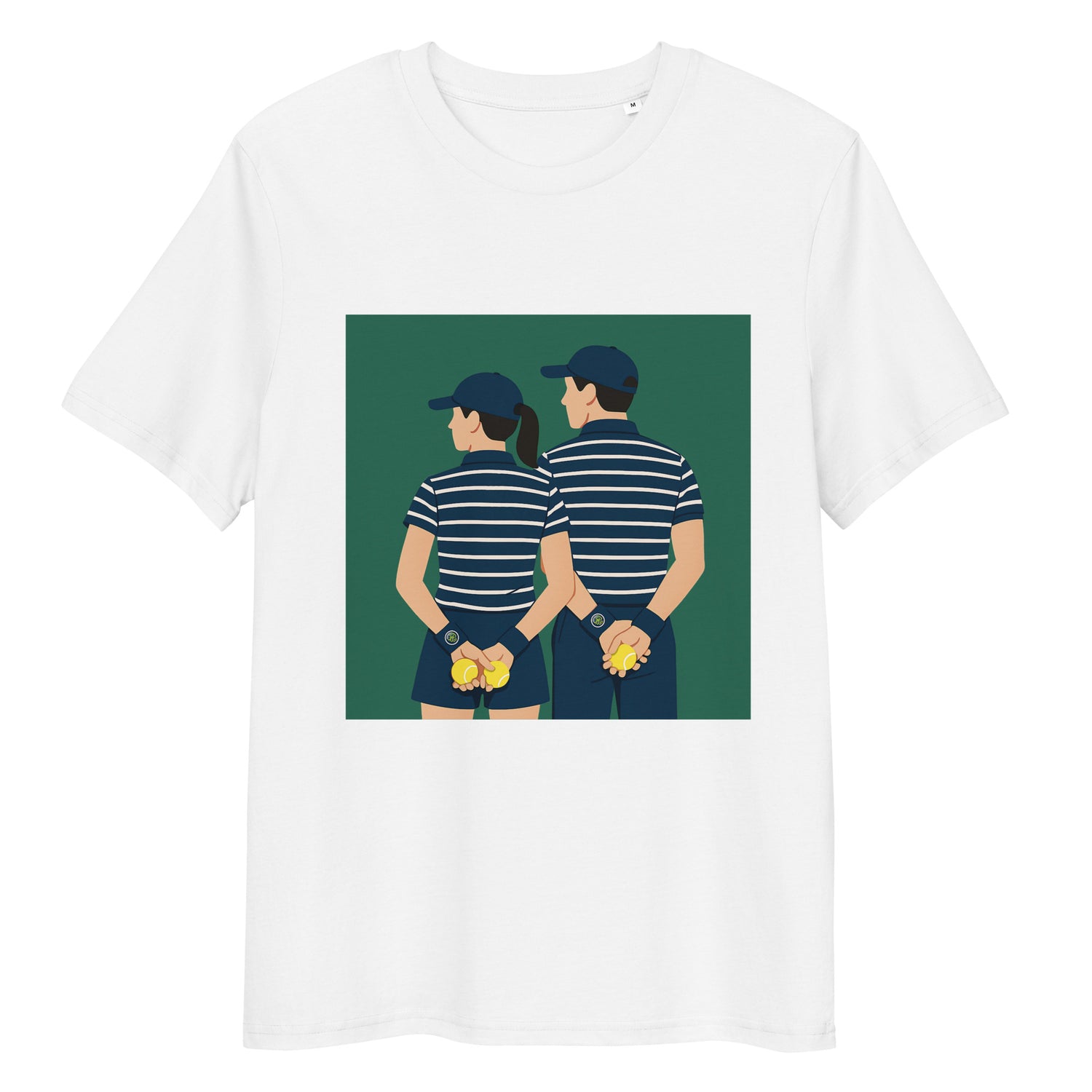 White organic ribbed-neck tee with Ball Kids front print – flat lay, front view